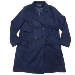 Pea Coat Women's Mid Length Navy Blue Double Button Wool Size XXL